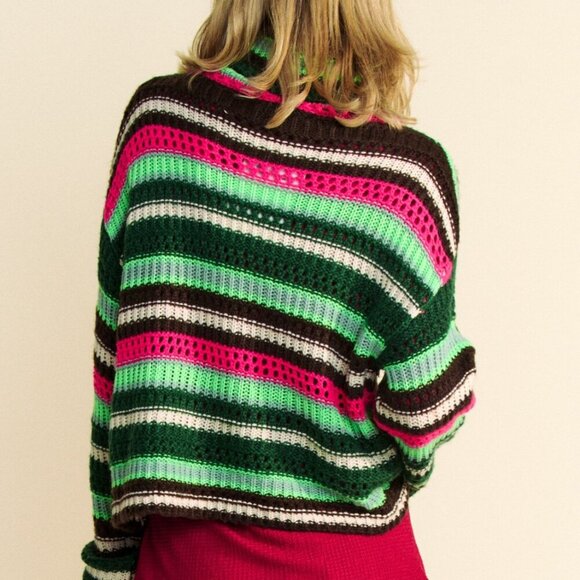 DAVI & DANI RETRO Colourful Striped Knit Turtleneck Sweater - Picture 10 of 10